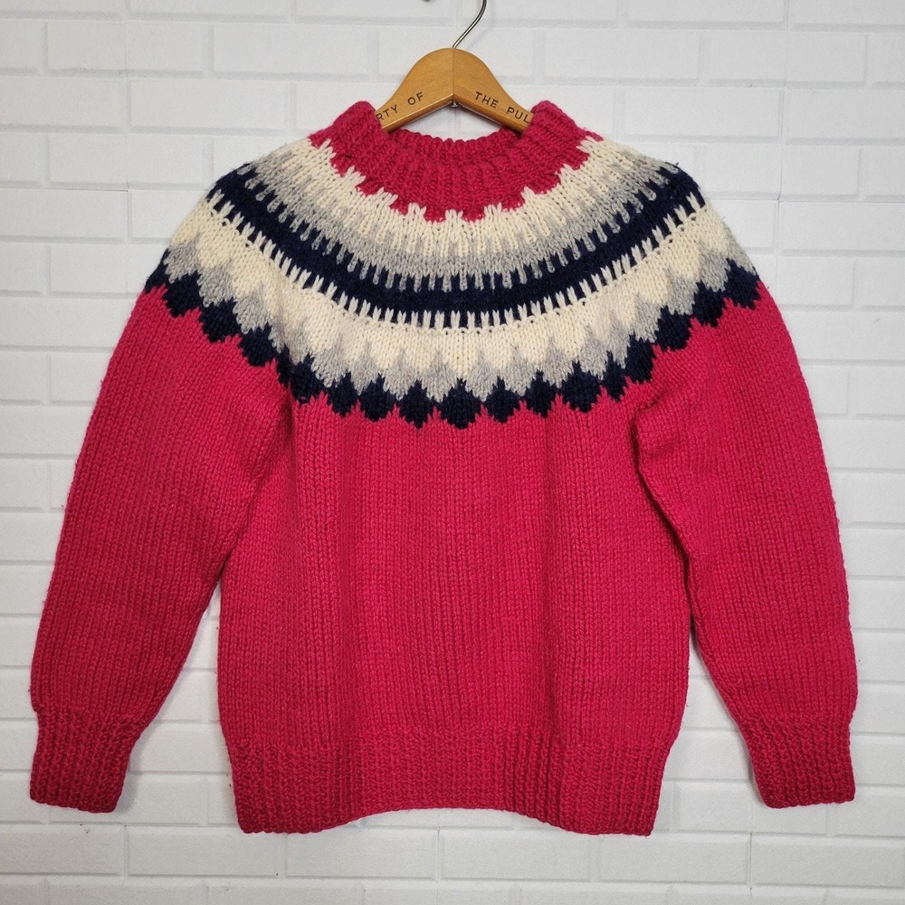 Vintage 70s Brooks Brothers Nordic Fair Isle Sweater sz M handknit Wool Denmark
